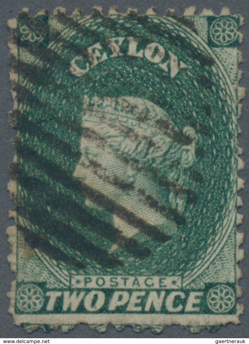 Ceylon / Sri Lanka: 1863, TWO PENCE Bottle-green, Scarce Color, (Scott 48B, SG 50c, Michel 14var.), - Sri Lanka (Ceylon) (1948-...)