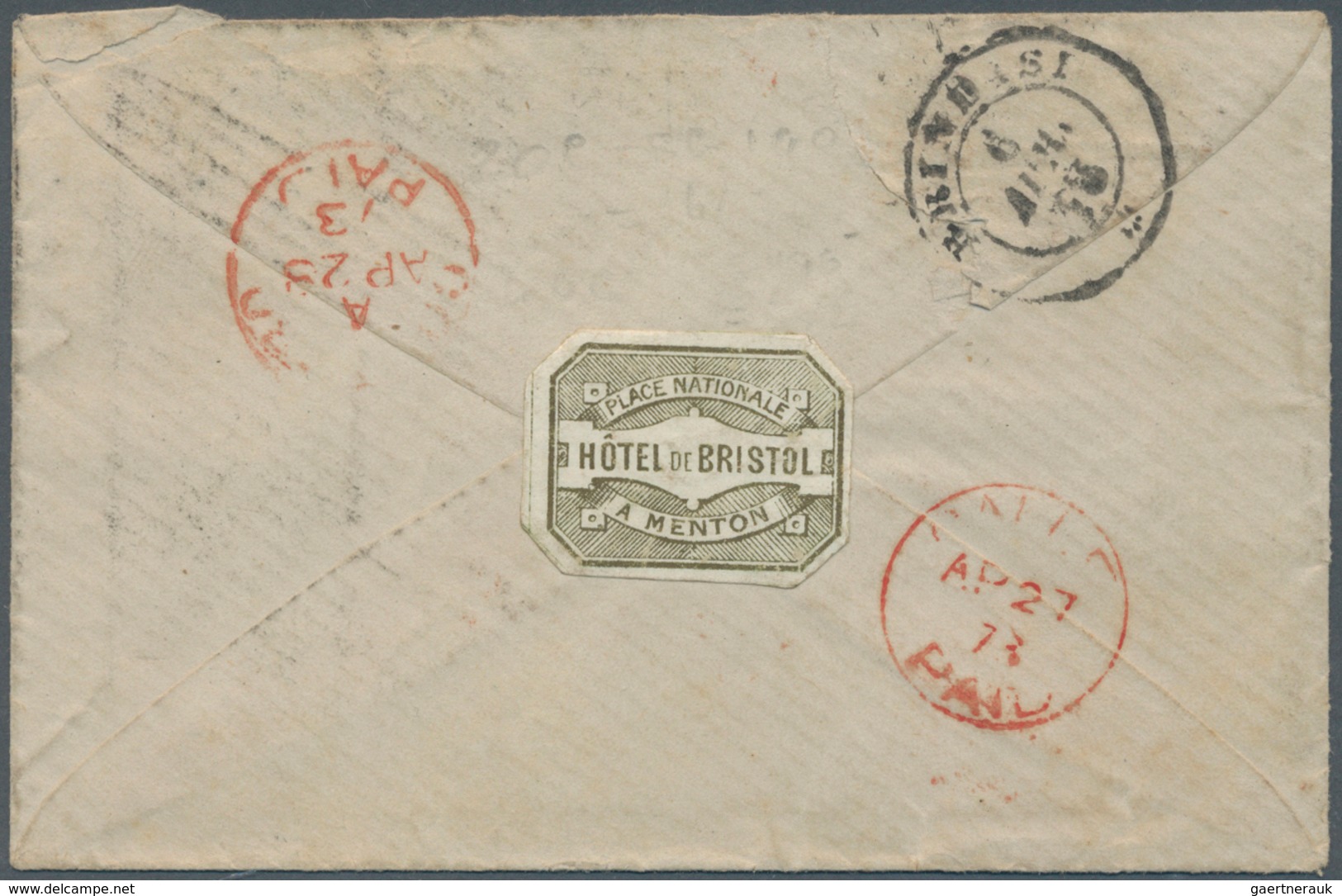 Ceylon / Sri Lanka: 1873. Envelope Addressed To Ceylong Bearing French 'Siege De Paris' Yvert 37, 25 - Sri Lanka (Ceylan) (1948-...)