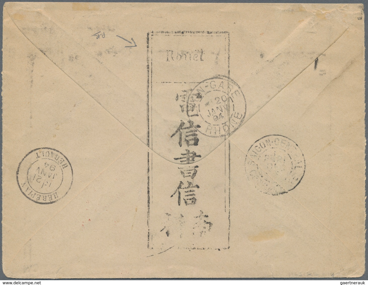 Französisch-Indochina: 1893, Forerunners, Envelope Type Sage 15 C. Uprated Sage 1 C., 4 C., 30 C. Ca - Covers & Documents