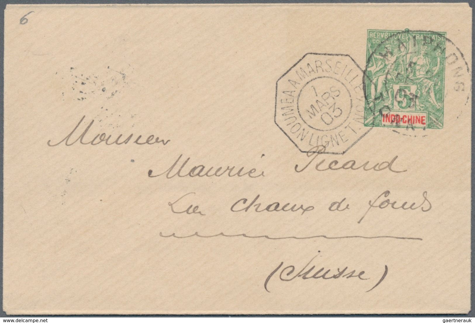 Französisch-Indochina: 1903, Stationery Envelope 5 C Green/red Used As Imprime Sent From "HAIPHONS 2 - Briefe U. Dokumente
