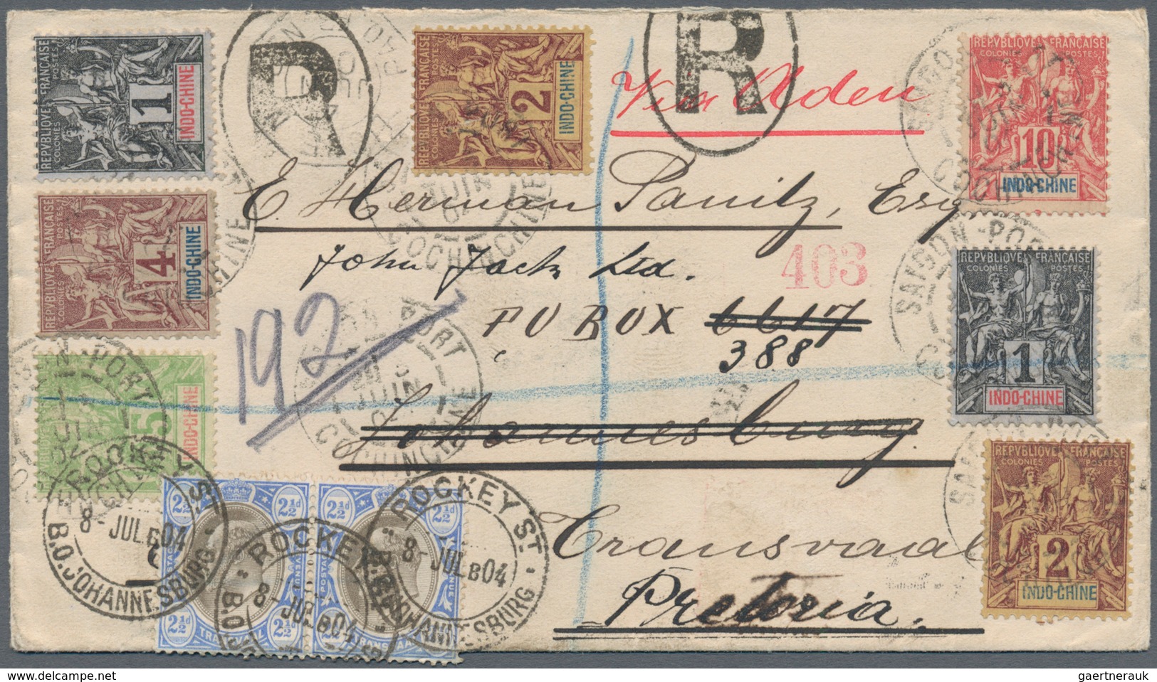 Französisch-Indochina: 1904. Registered Cover From ”Saigon Port 3.6.04” With Attractive Franking To - Briefe U. Dokumente