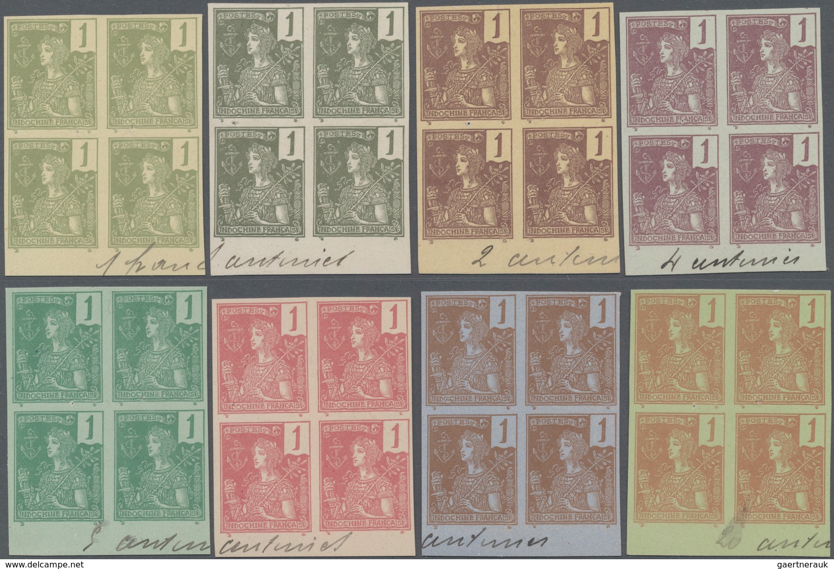 Französisch-Indochina: 1904, Definitives "Grasset Design", Set Of 14 Imperforate Essays In Bottom Ma - Briefe U. Dokumente