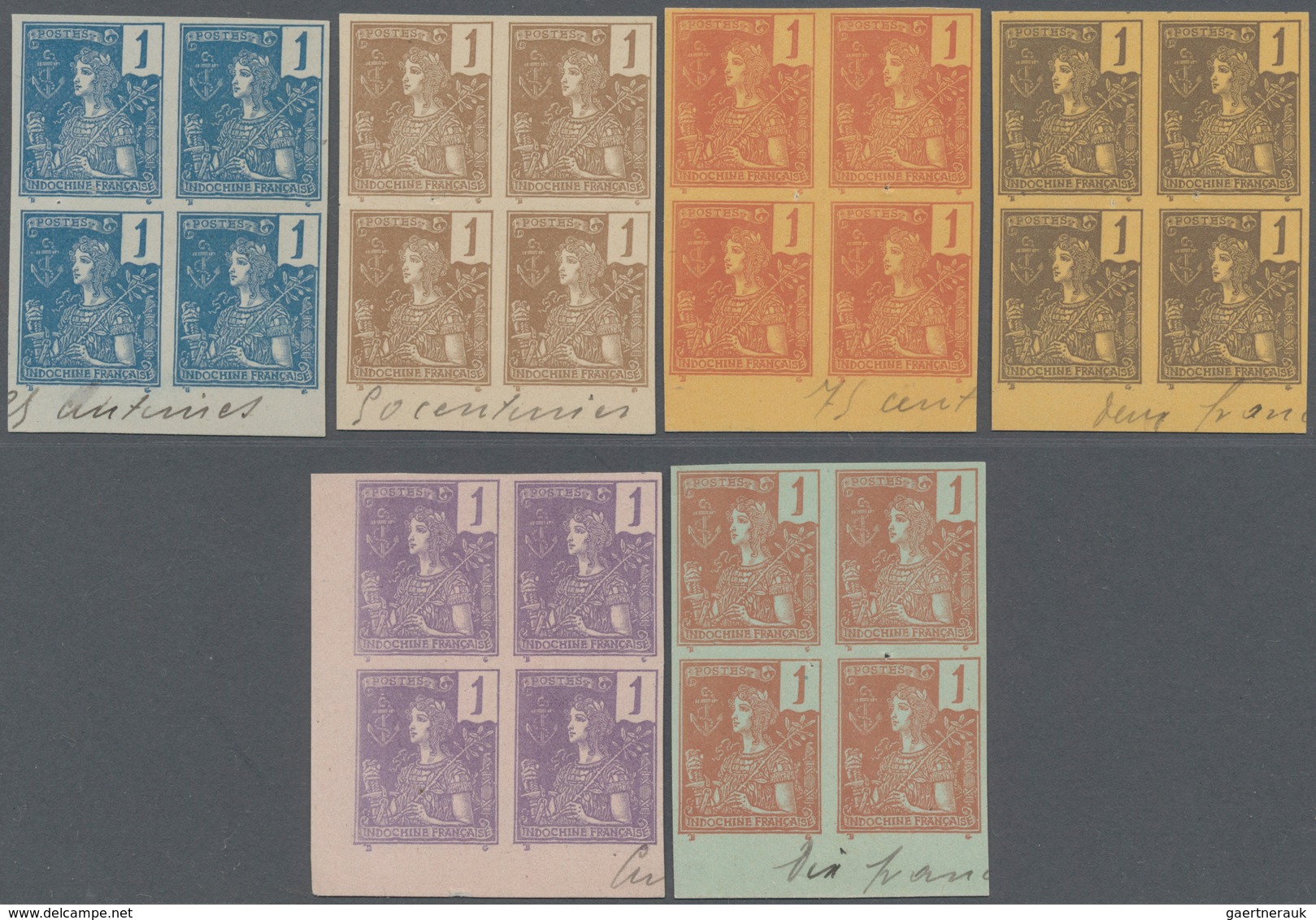 Französisch-Indochina: 1904, Definitives "Grasset Design", Set Of 14 Imperforate Essays In Bottom Ma - Brieven En Documenten