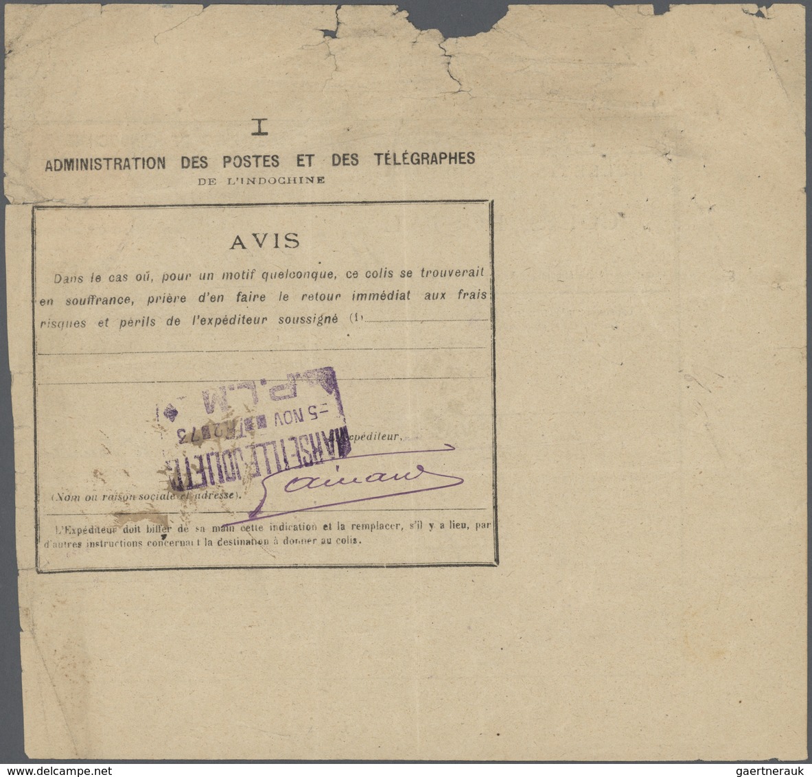 Französisch-Indochina: 1926, Parcel Bulletin To France With "quittances" 4 C. Brown Canc. "PHAN-RANG - Briefe U. Dokumente