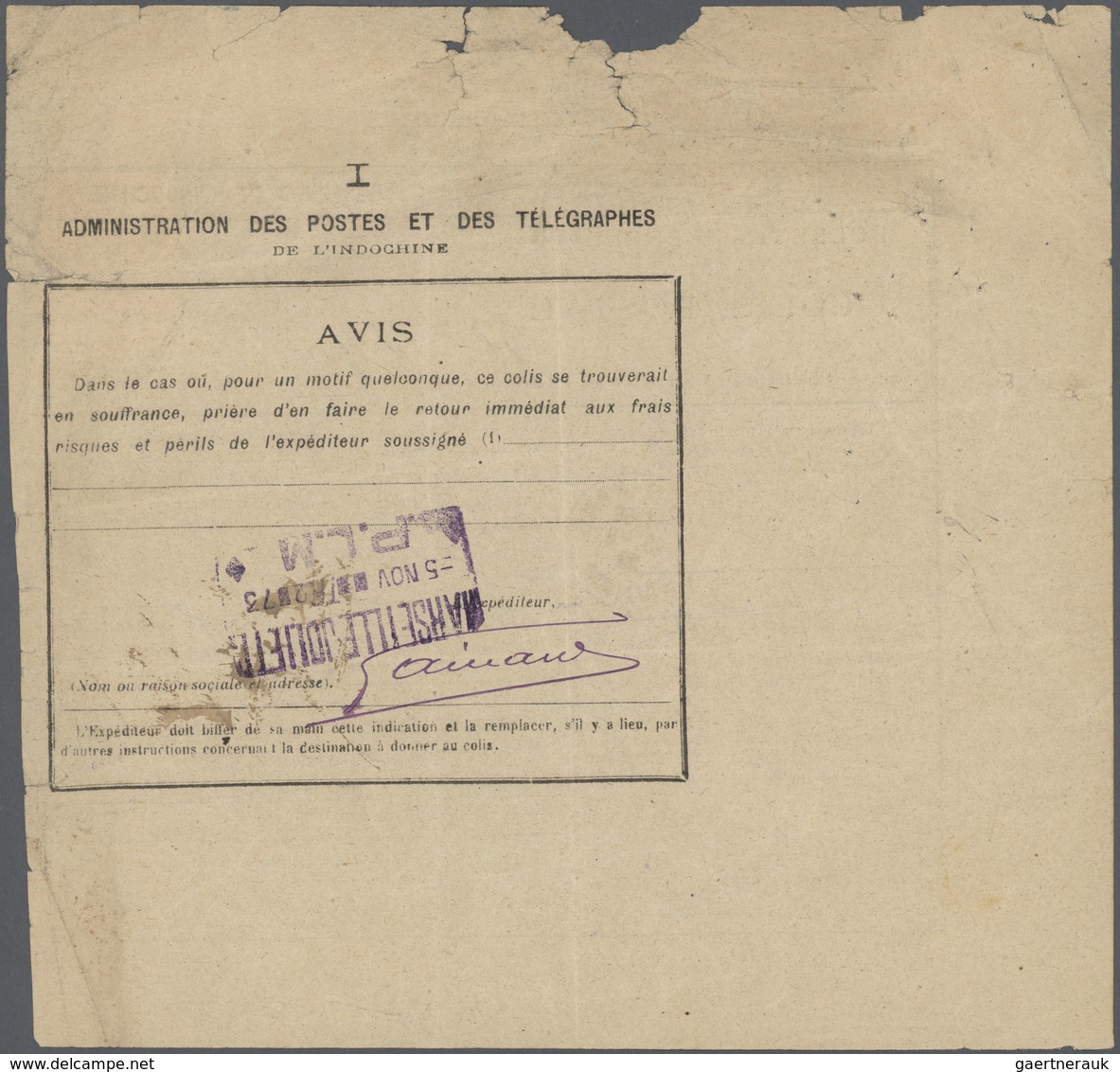 Französisch-Indochina: 1926, Parcel Bulletin To France With "quittances" 4 C. Brown Canc. "PHAN-RANG - Covers & Documents