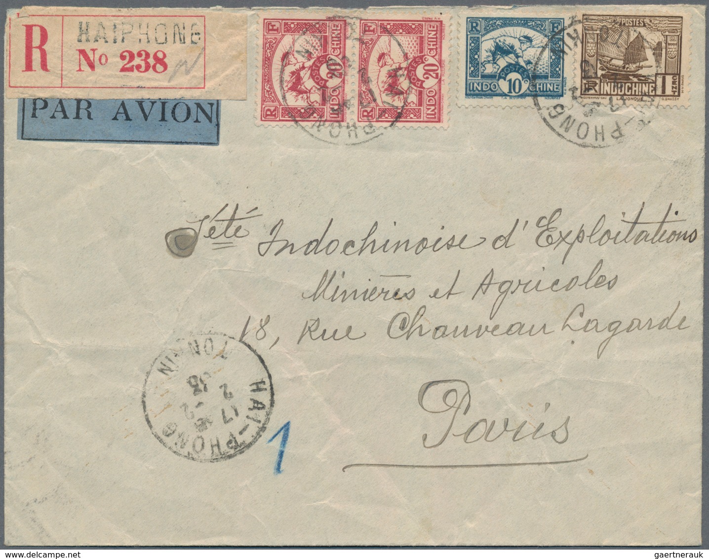 Französisch-Indochina: 1932-33, Three Airmail Covers To Paris, Two Registered, Sent From Phu-Phong, - Brieven En Documenten