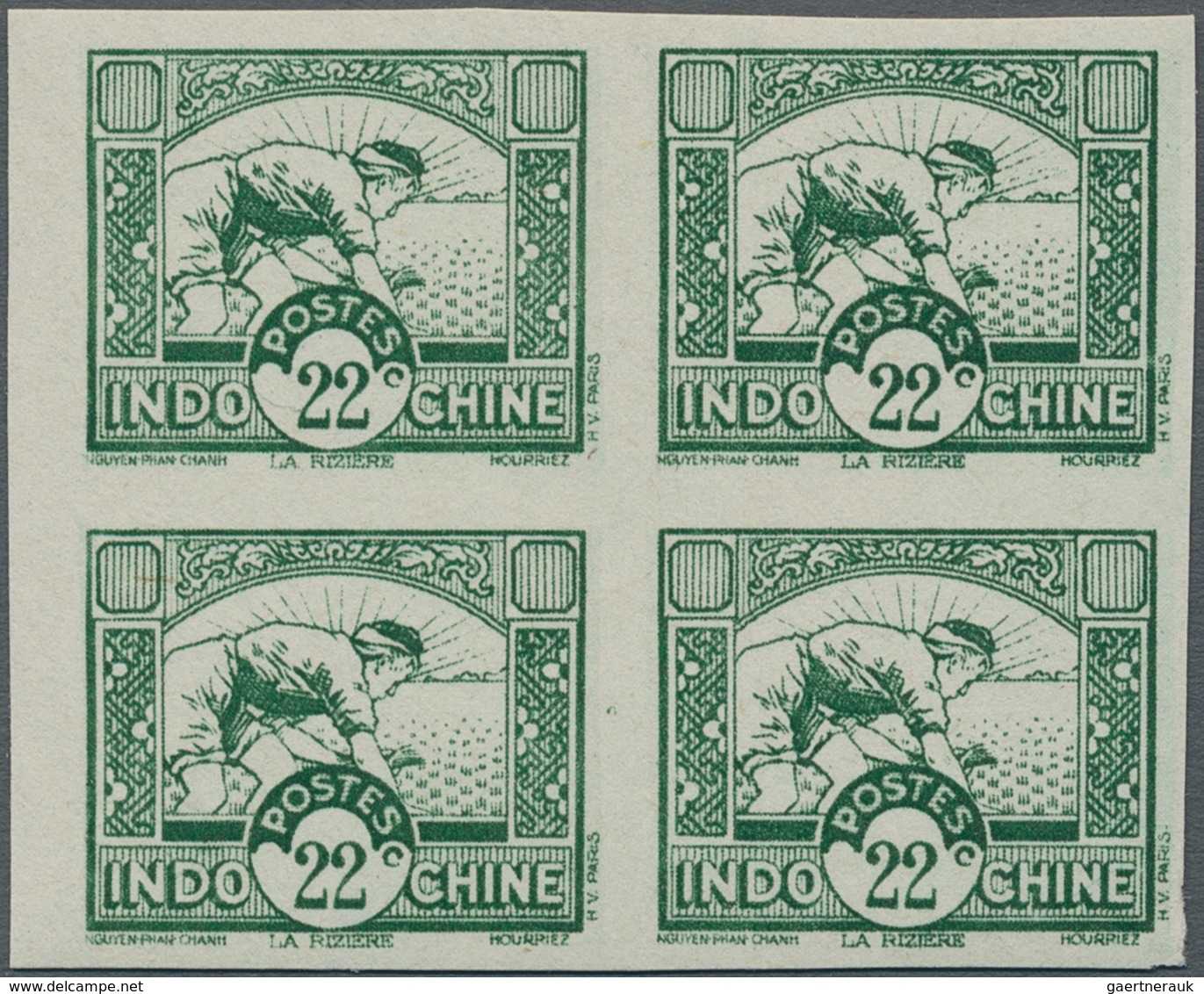 Französisch-Indochina: 1938, Definitives 22c. Green "Paddy/Harvester", Proof In Issued Design And Co - Brieven En Documenten