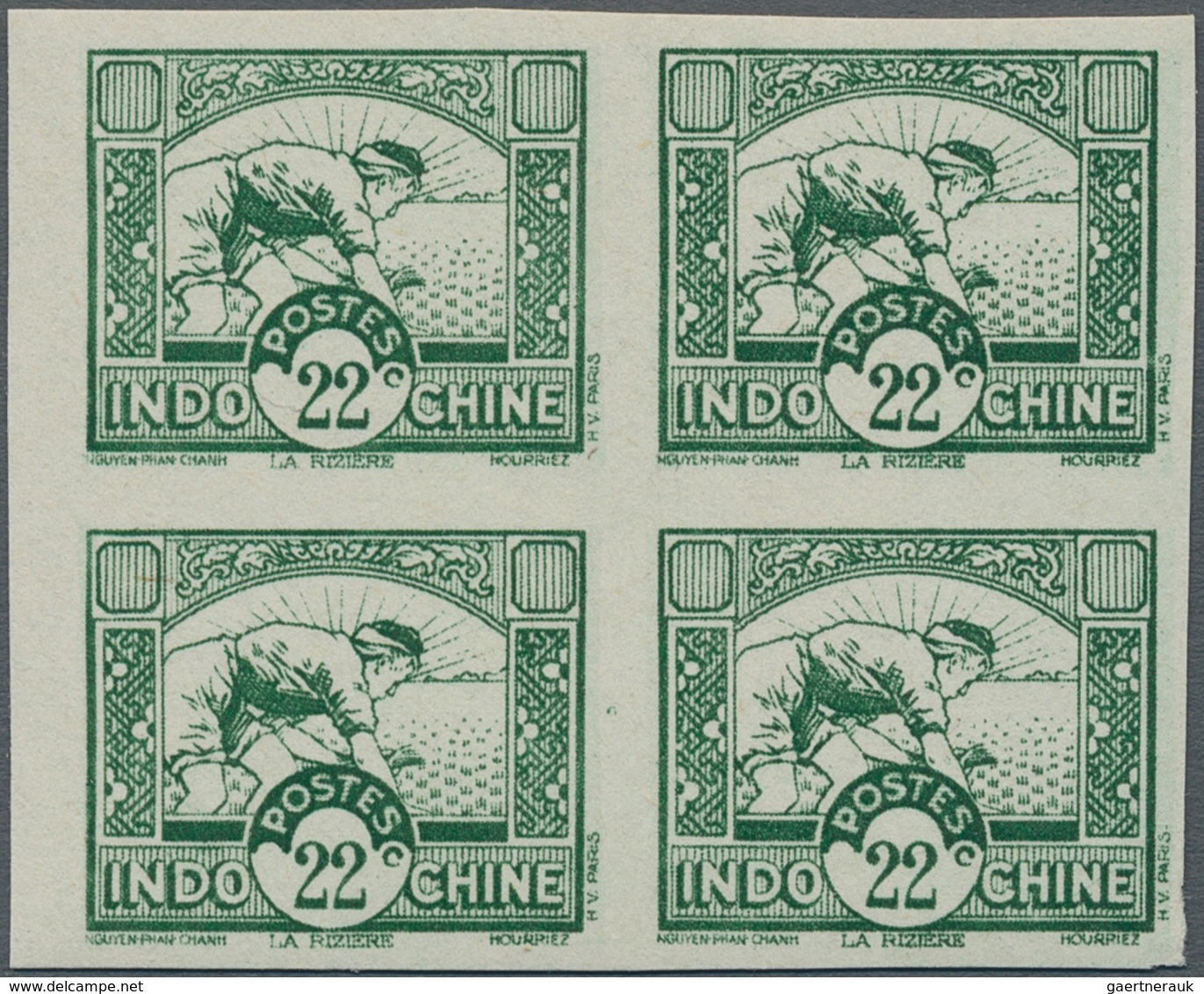 Französisch-Indochina: 1938, Definitives 22c. Green "Paddy/Harvester", Proof In Issued Design And Co - Covers & Documents