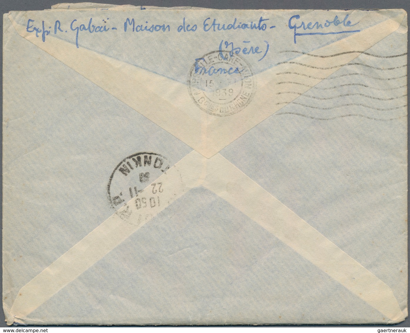 Französisch-Indochina: 1939, INCOMING WARTIME MAIL: France, 90 C Ultramarine "Paix" And 3 F Purple " - Briefe U. Dokumente