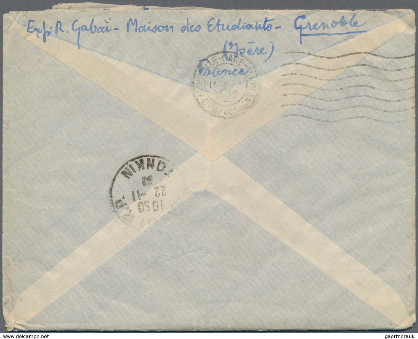 Französisch-Indochina: 1939, INCOMING WARTIME MAIL: France, 90 C Ultramarine "Paix" And 3 F Purple " - Covers & Documents