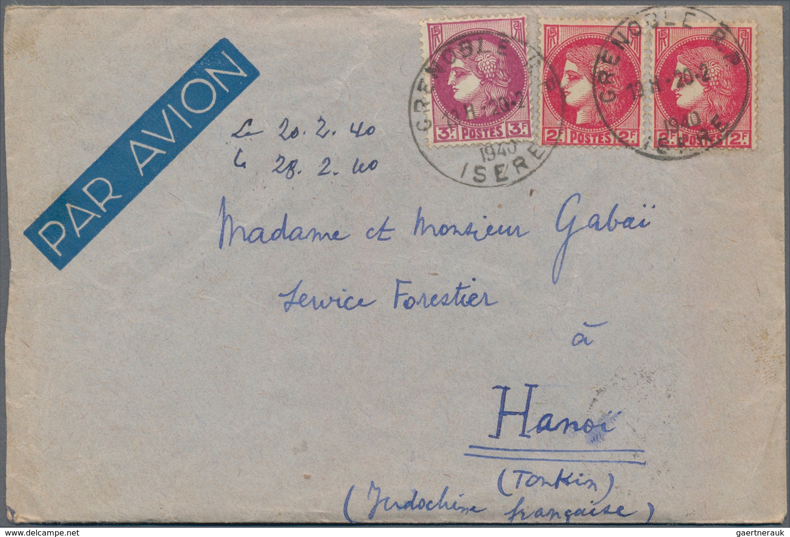 Französisch-Indochina: 1939/1940, INCOMING WARTIME MAIL: France, Group Of 4 Airmail Covers With Diff - Briefe U. Dokumente