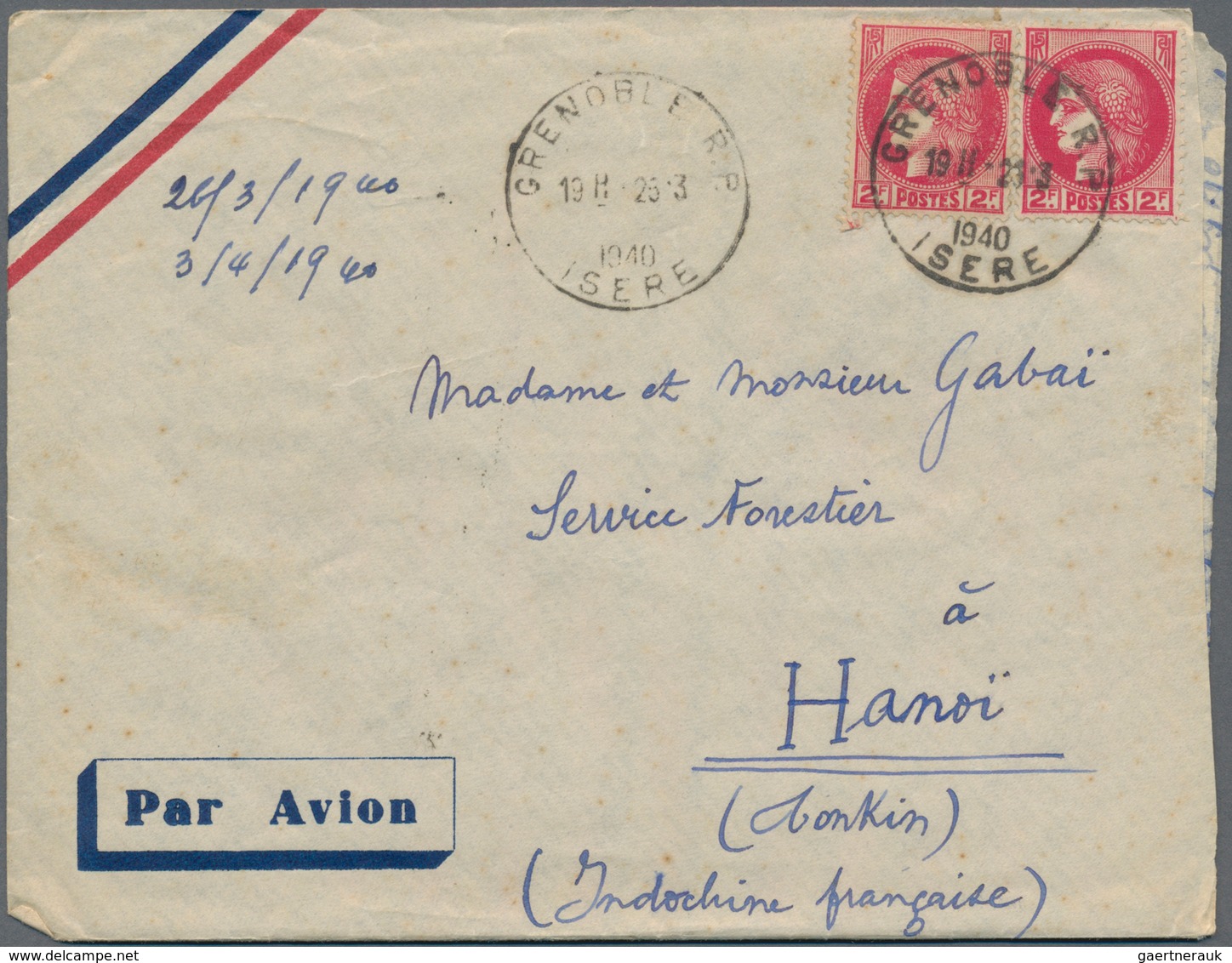 Französisch-Indochina: 1939/1940, INCOMING WARTIME MAIL: France, Group Of 4 Airmail Covers With Diff - Briefe U. Dokumente