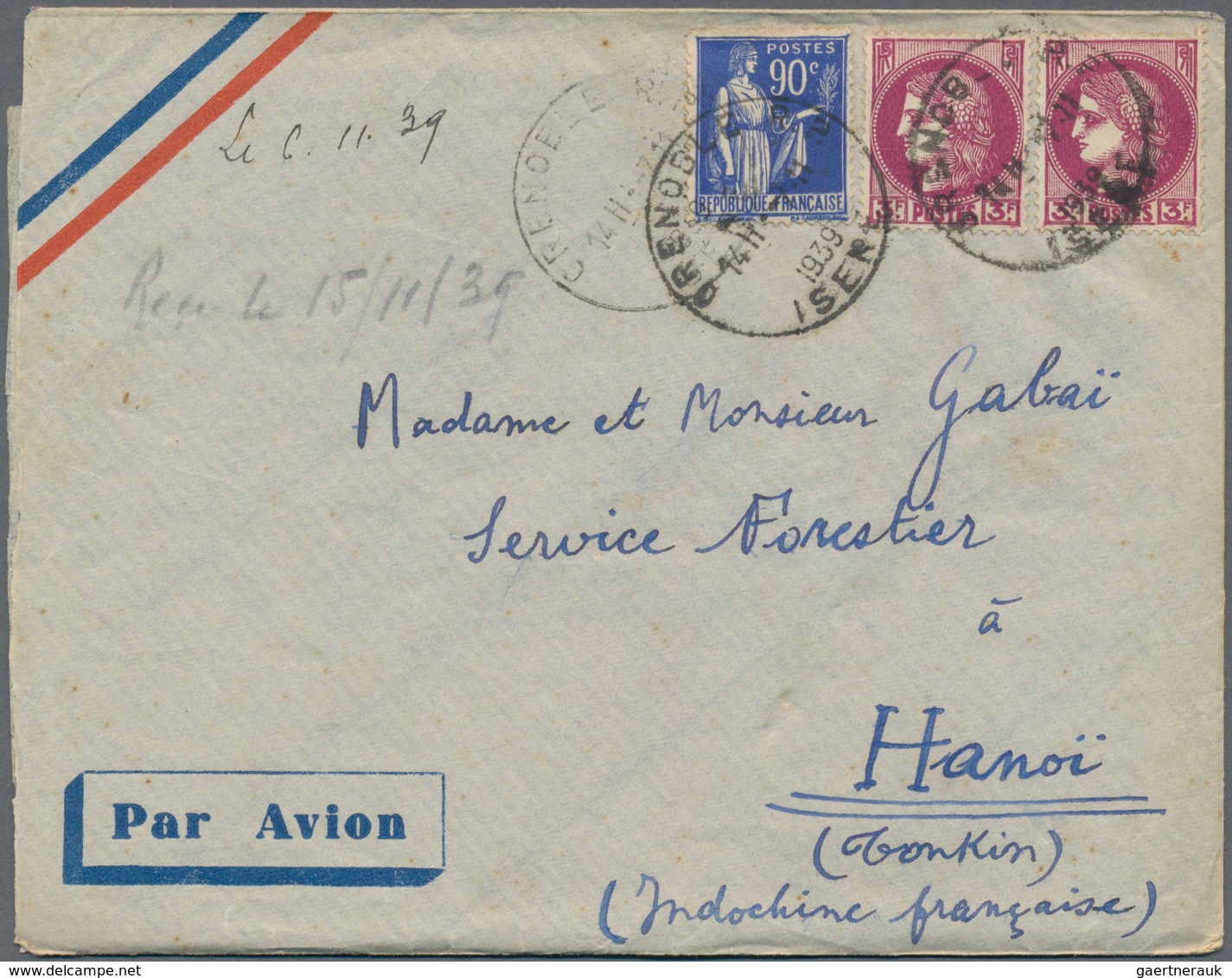 Französisch-Indochina: 1939/1940, INCOMING WARTIME MAIL: France, group of 4 airmail covers with diff