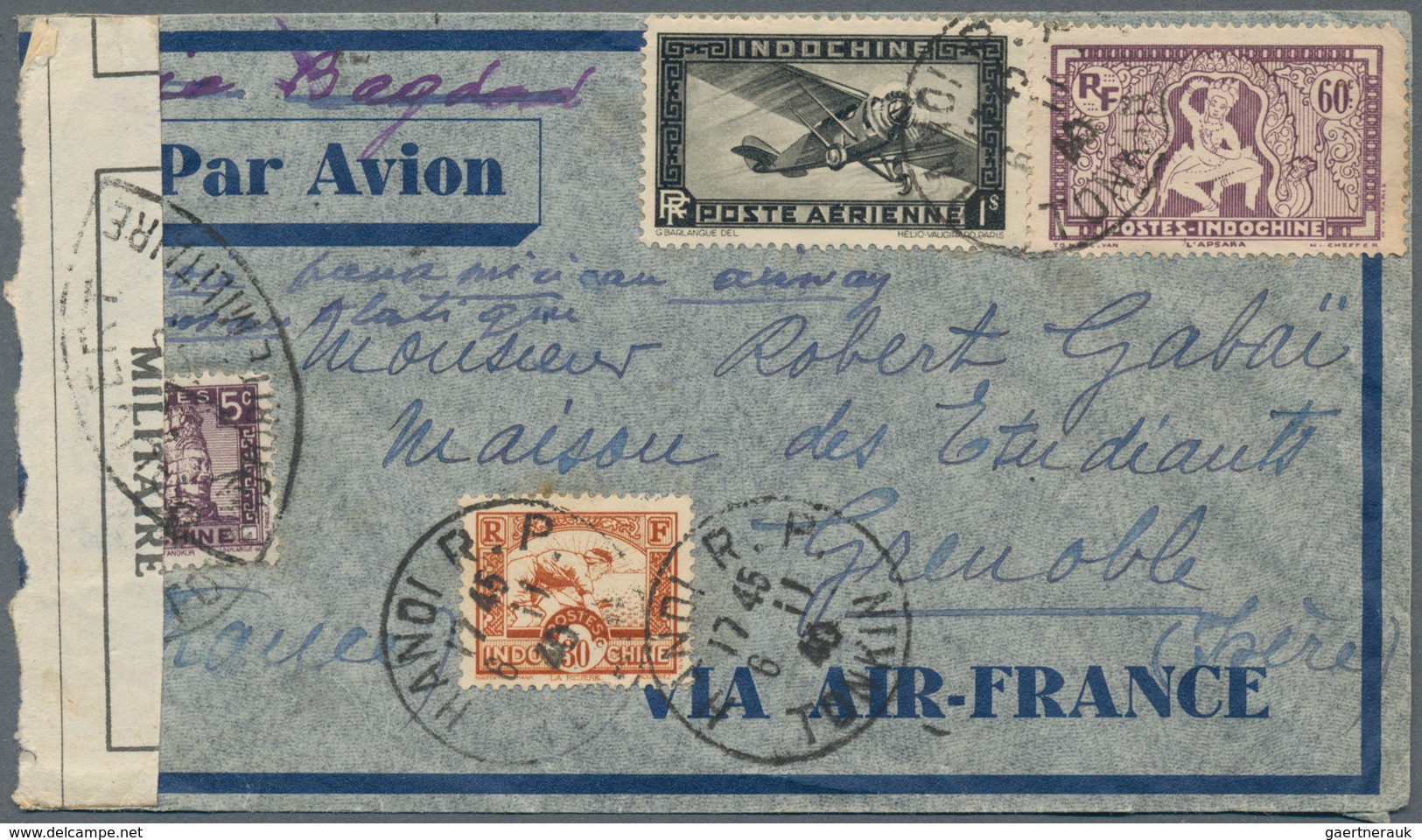 Französisch-Indochina: 1940, 5 C Lilac, 30 C Orange-brown And 60 C Violet Definitives, Together 1 P - Brieven En Documenten