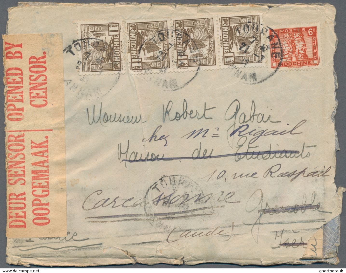 Französisch-Indochina: 1941, 4 X 1 C Sepia And 6 C Red Definitives, Tied TOURANE/ANNAM, 21-7 41, On - Briefe U. Dokumente