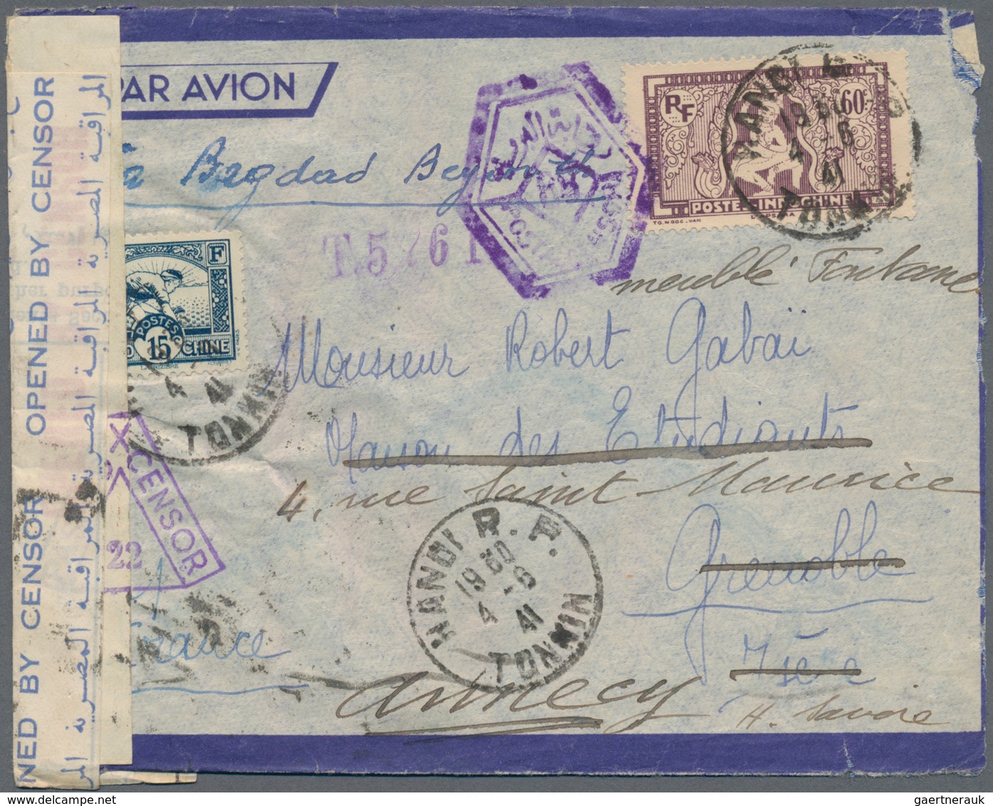 Französisch-Indochina: 1941, 15 C Blue And 60 C Lilac Definitives, Tied HANOI R.P./TONKIN, 4-6 41, O - Briefe U. Dokumente