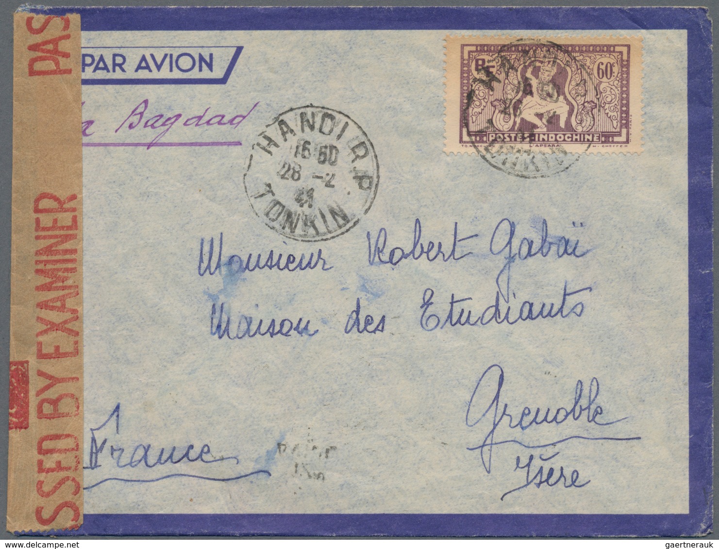 Französisch-Indochina: 1941, 60 C Lilac Definitive, Single Franking On Airmail Cover From HANOI R.P. - Covers & Documents