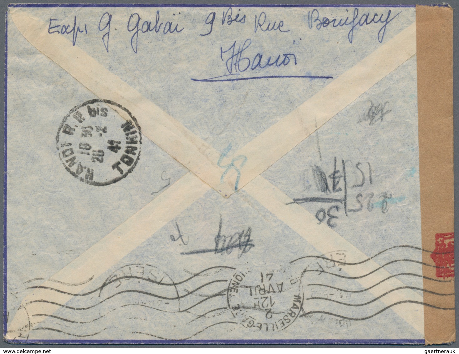 Französisch-Indochina: 1941, 60 C Lilac Definitive, Single Franking On Airmail Cover From HANOI R.P. - Briefe U. Dokumente