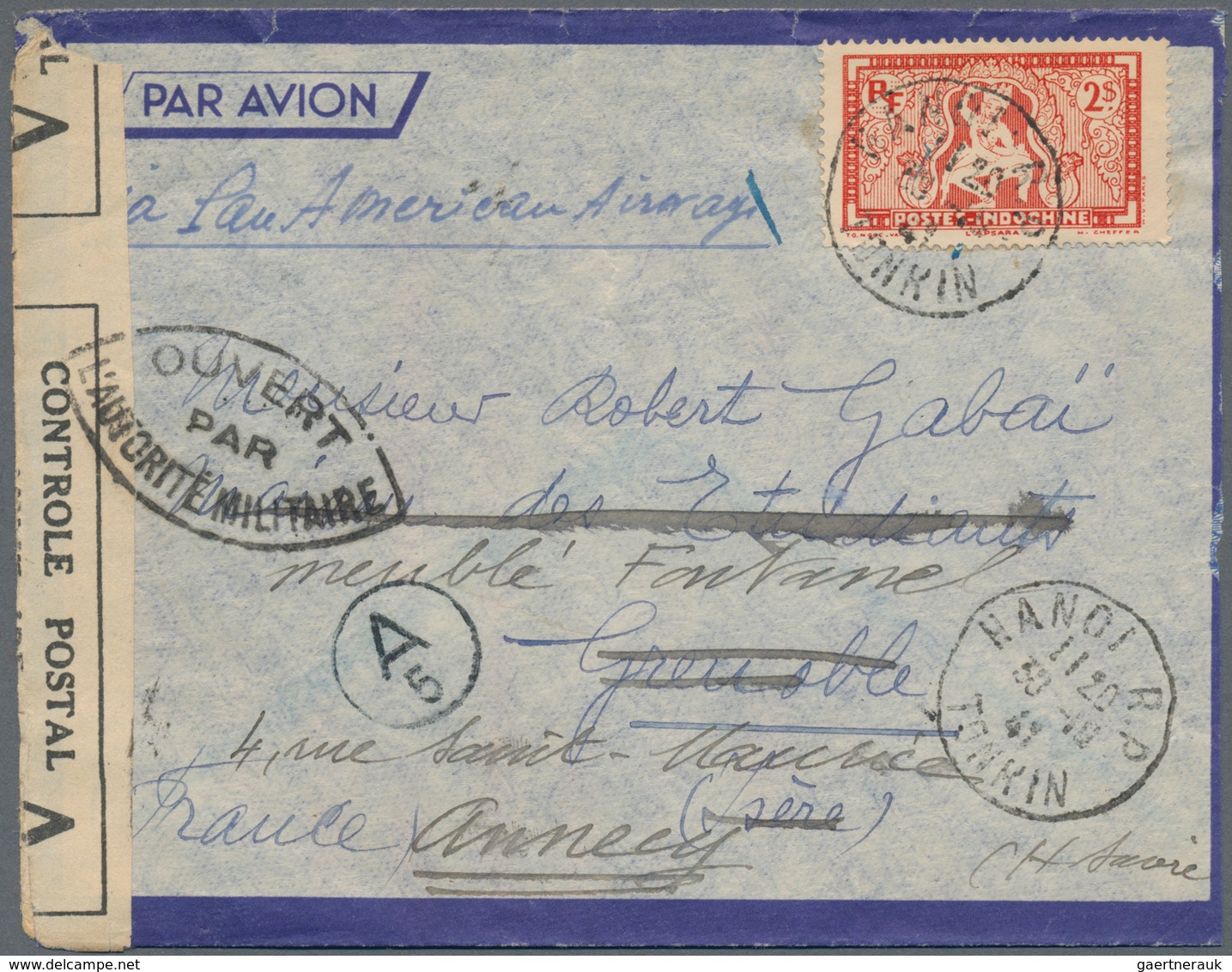 Französisch-Indochina: 1941, 2 P Red Definitive, Single Franking On Airmail Cover From HANOI, 30-10 - Covers & Documents