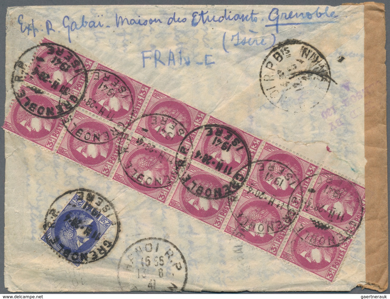 Französisch-Indochina: 1941, INCOMING CENSORED MAIL, France, 12 X 3 F Purple And 2,50 F Ultramarine - Briefe U. Dokumente