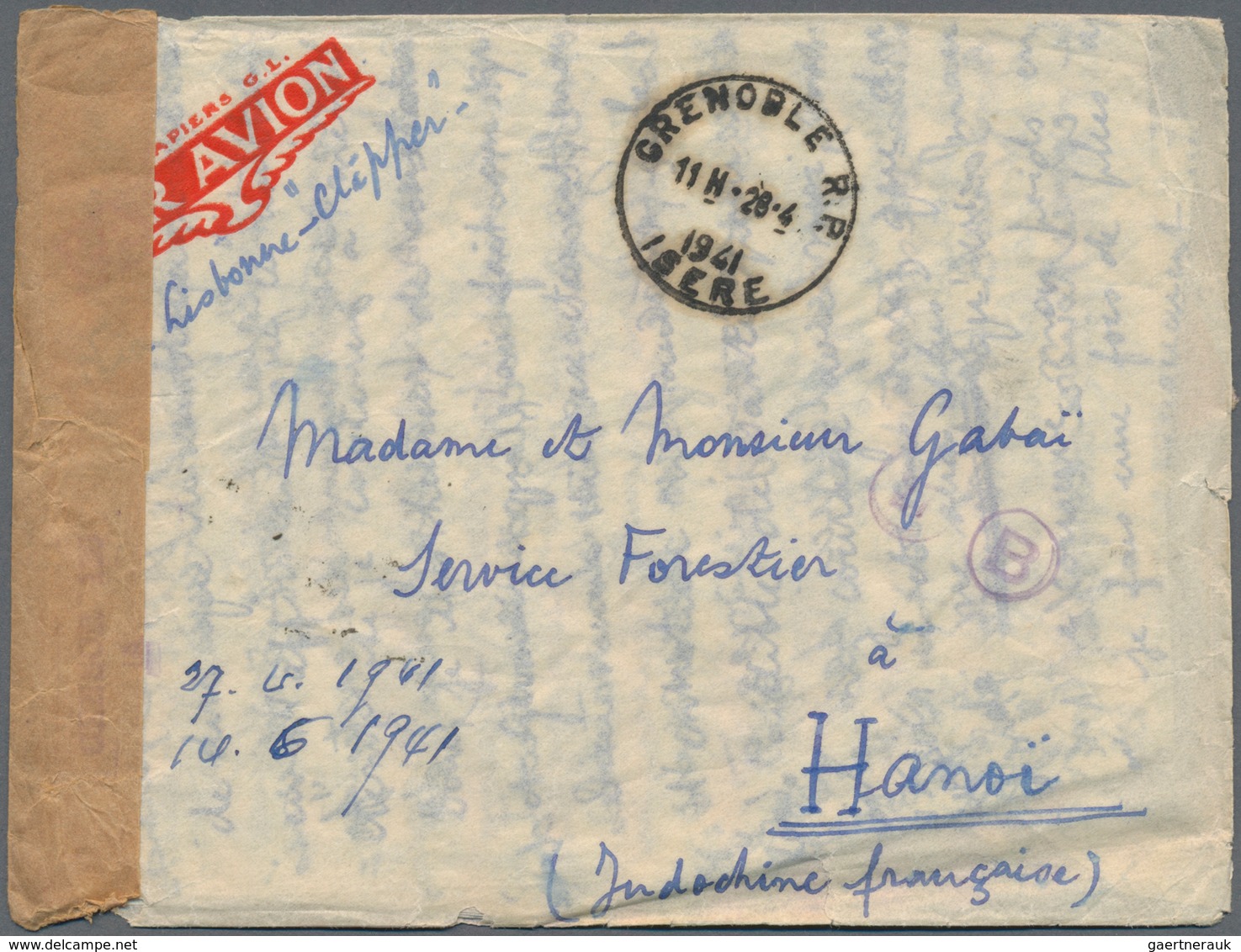Französisch-Indochina: 1941, INCOMING CENSORED MAIL, France, 12 X 3 F Purple And 2,50 F Ultramarine - Lettres & Documents