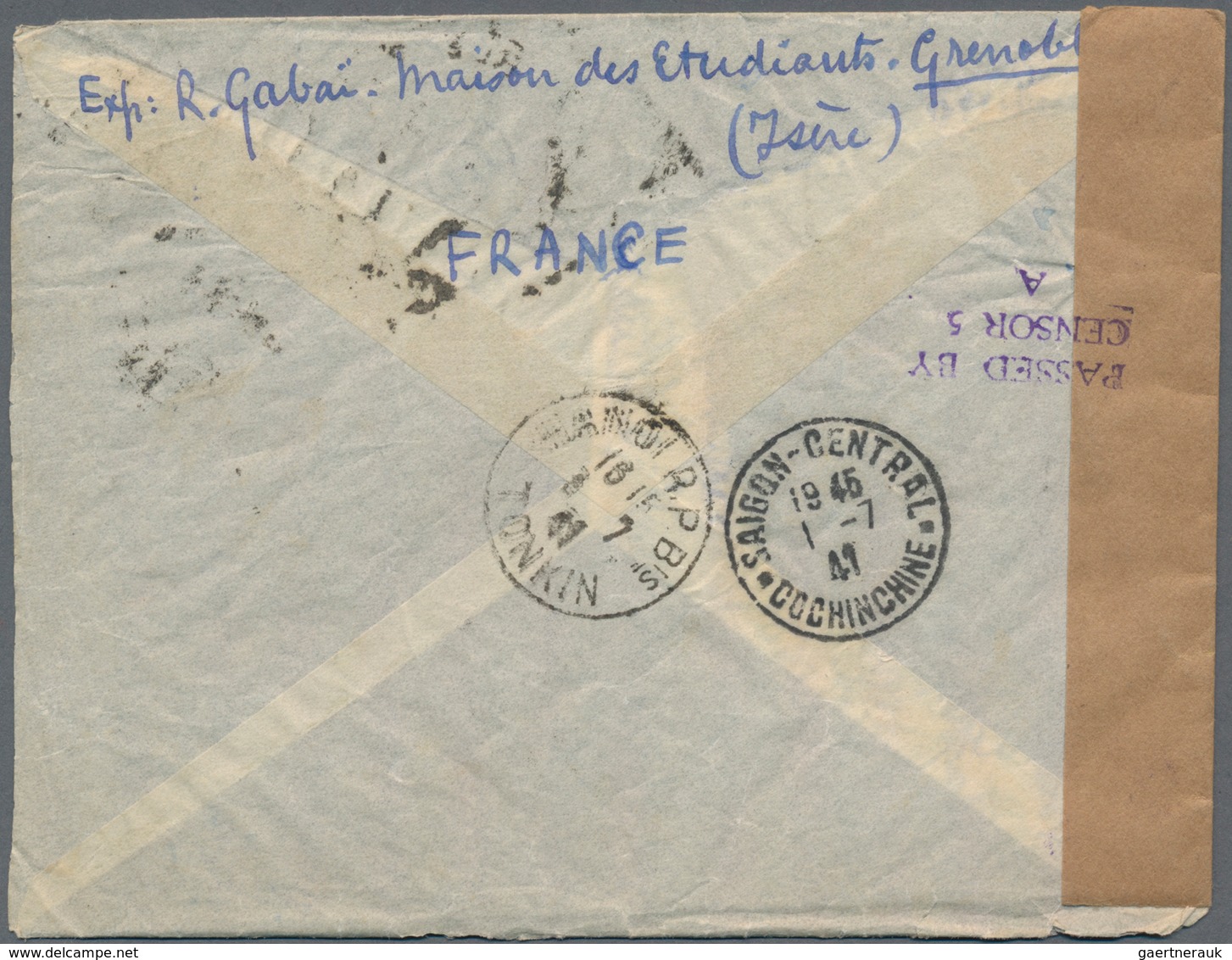 Französisch-Indochina: 1941, INCOMING CENSORED MAIL, France, 6 X 3 F Purple And 2,50 F Ultramarine D - Briefe U. Dokumente