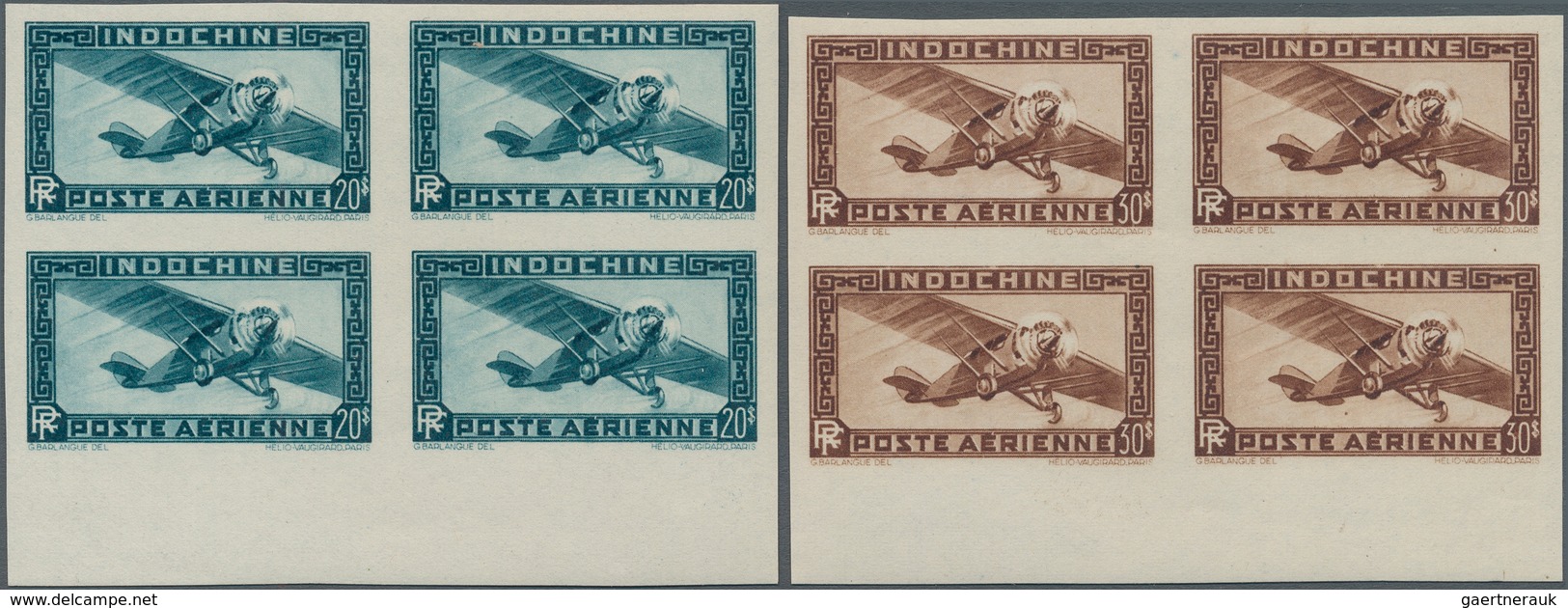 Französisch-Indochina: 1949, Airmails 20pi. Bluish Green And 30pi. Brown, Each As Imperforate Bottom - Briefe U. Dokumente