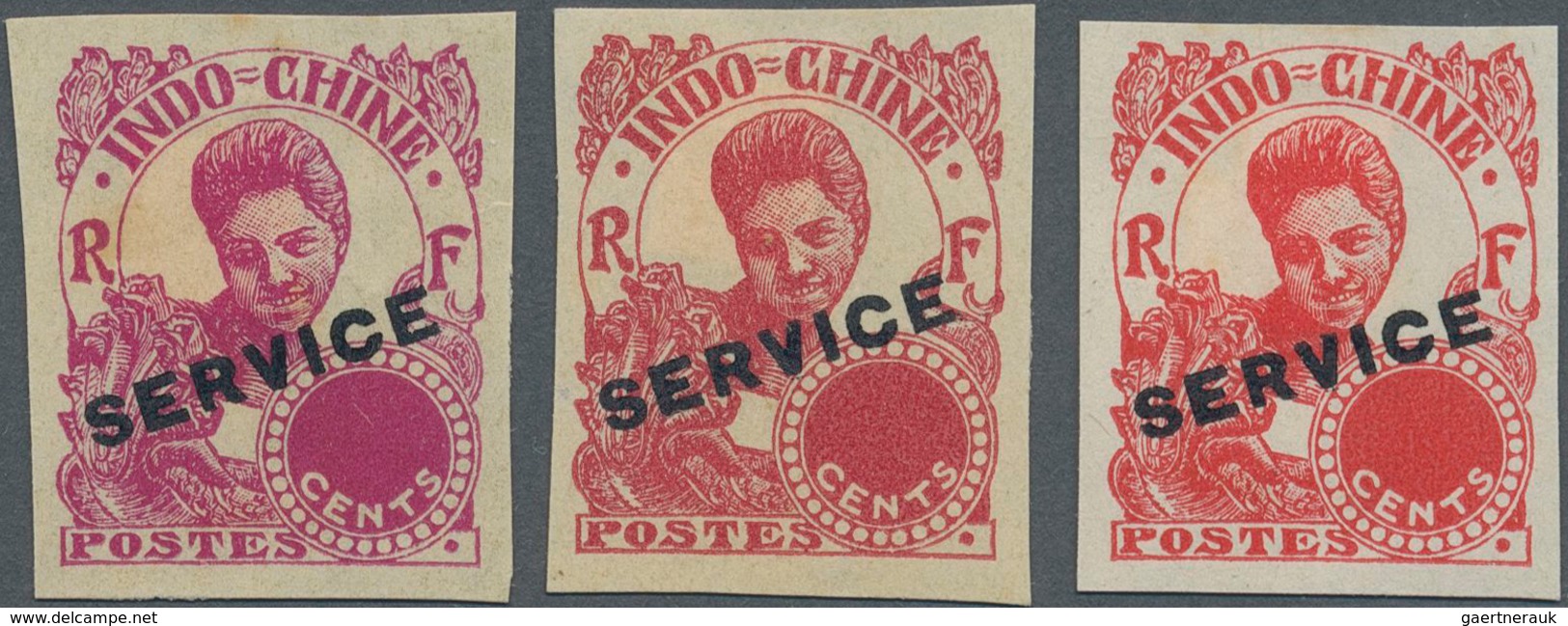 Französisch-Indochina - Dienstmarken: 1934, Definitives "Cambodian Woman", Three Imperforate Proofs - Andere & Zonder Classificatie