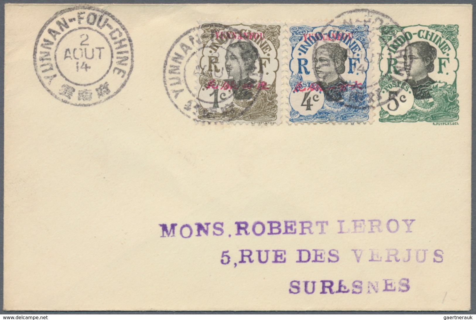 Französisch-Indochina - Postämter In Südchina: Yunnan-Fou, 1906, Indochina Envelope 5 C. Uprated 1 C - Sonstige & Ohne Zuordnung