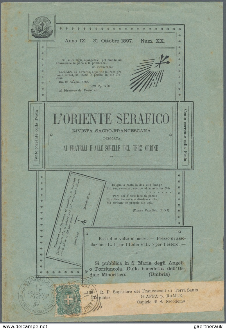 Holyland: 1897, "L'ORIENTE SERAFICO" Four Pages Printed Matter Bearing 5c. Green Tied By "..DE OLI A - Palästina
