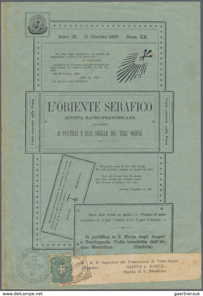 Holyland: 1897, "L'ORIENTE SERAFICO" Four Pages Printed Matter Bearing 5c. Green Tied By "..DE OLI A - Palestine