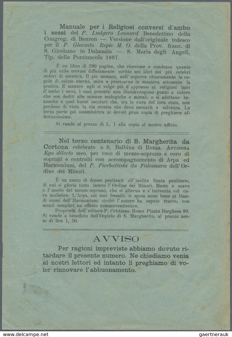 Holyland: 1897, "L'ORIENTE SERAFICO" Four Pages Printed Matter Bearing 5c. Green Tied By "..DE OLI A - Palestina