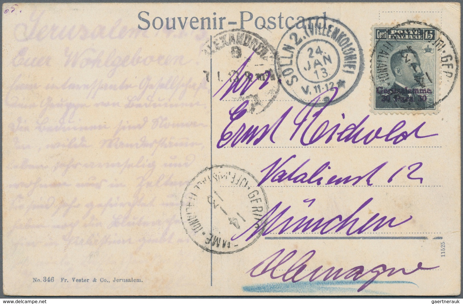 Holyland: 1913, Postcard Bearing Single 30 Para On 15 C. Slate With Violet Overprint Tied By "GERUSA - Palestina