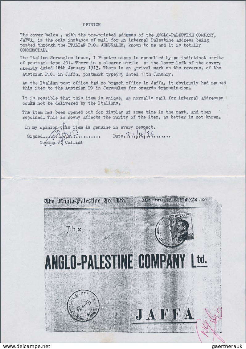 Holyland: 1913, Commercial Cover Of The "ANGLO PALESTINE COMPANY" Bearing 1 Pia. On 25 C. Blue Tied - Palestina