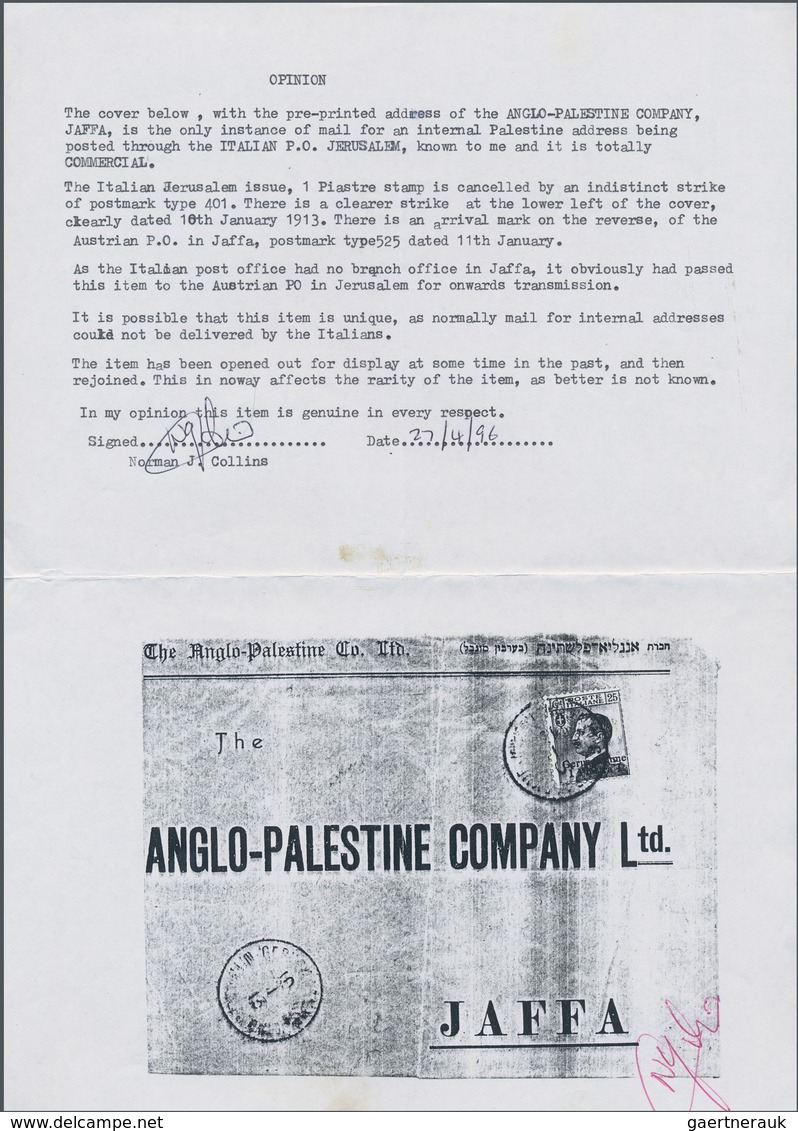 Holyland: 1913, Commercial Cover Of The "ANGLO PALESTINE COMPANY" Bearing 1 Pia. On 25 C. Blue Tied - Palestine