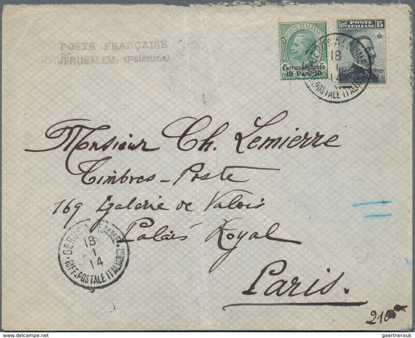 Holyland: 1914, Cover Bearing 30 Para On 15 C. Slate With Violet Overprint And 10 Para On 5 C. Green - Palästina