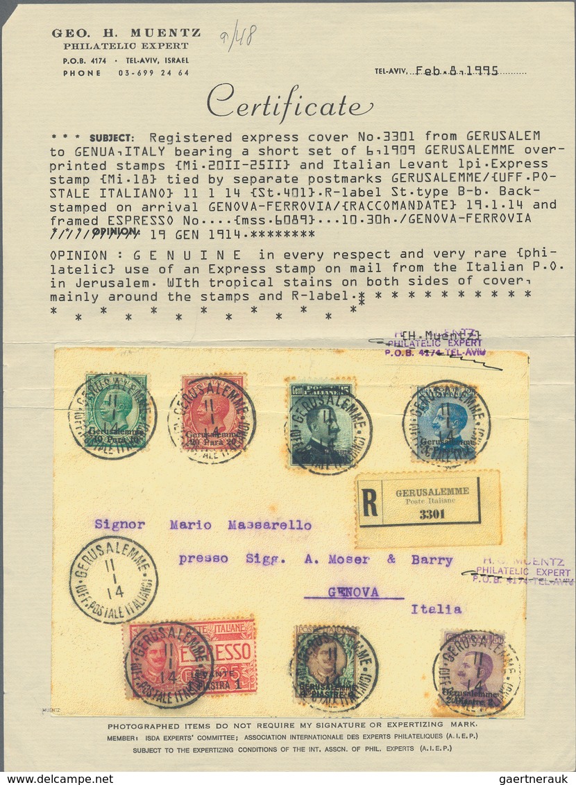 Holyland: 1914, Registered Express Cover Bearing Six Values Mixed Franking Jerusalem Issue And Levan - Palästina