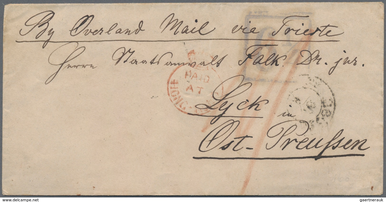 Hongkong: 1858, Stampless Cover To Lyck/Prussia, Bearing Red Crowned "PAID AT HONG-KONG" (SG CC3) On - Andere & Zonder Classificatie