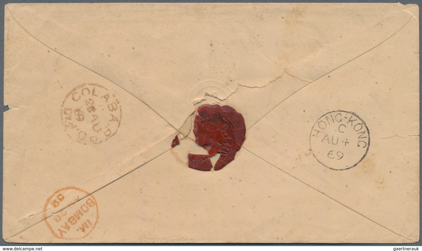 Hongkong: 1865, QV 8 C. Orange Single Frank Canc. "B62" On Cover Endorsed "PEr Steamer Emen" To Bomb - Sonstige & Ohne Zuordnung