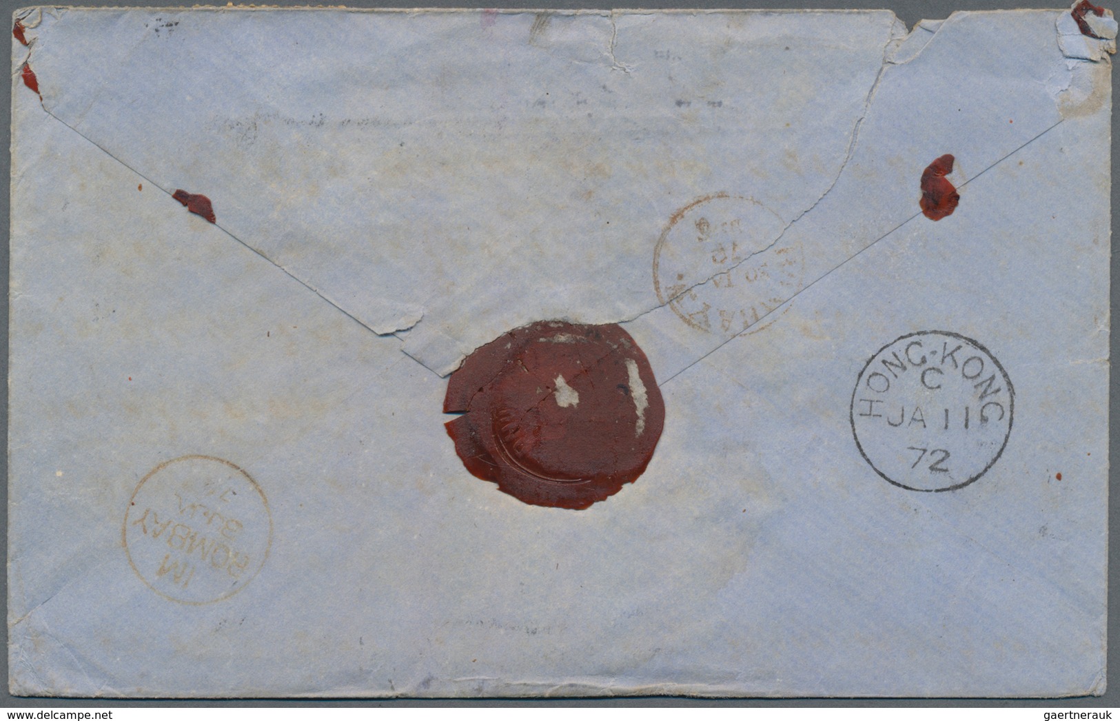 Hongkong: 1865, QV 8 C. Orange Single Frank Canc. "B62" On Cover Endorsed "PEr Steamer Emen" To Bomb - Sonstige & Ohne Zuordnung