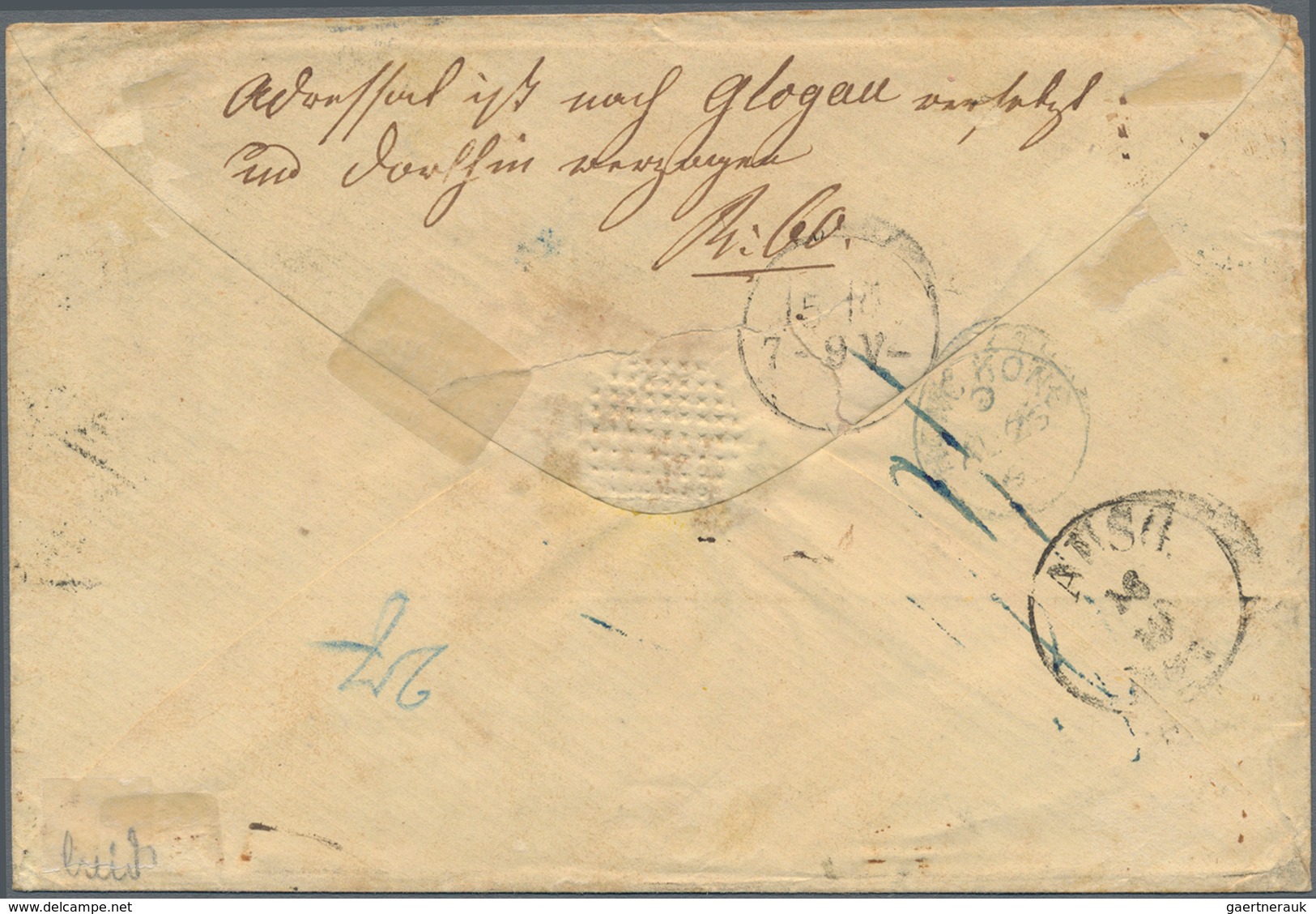 Hongkong: 1869, Vermillion "HONG KONG PAID AU 25 69" On Stampless Cover W. On Reverse Blue "HONG KON - Other & Unclassified