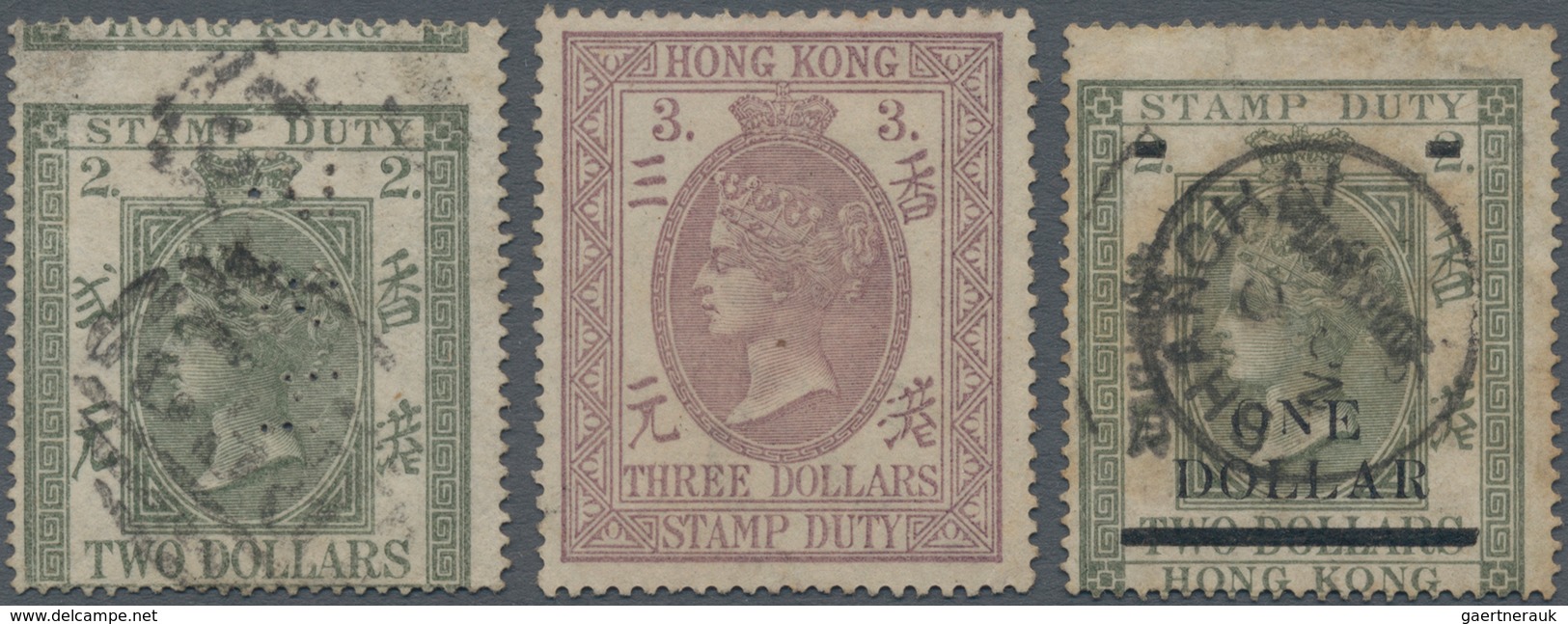 Hongkong - Stempelmarken: 1874-1902 Postal Fiscal Stamps $2 Olive-green, Perf 15¼, Used And Cancelle - Post-fiscaal Zegels