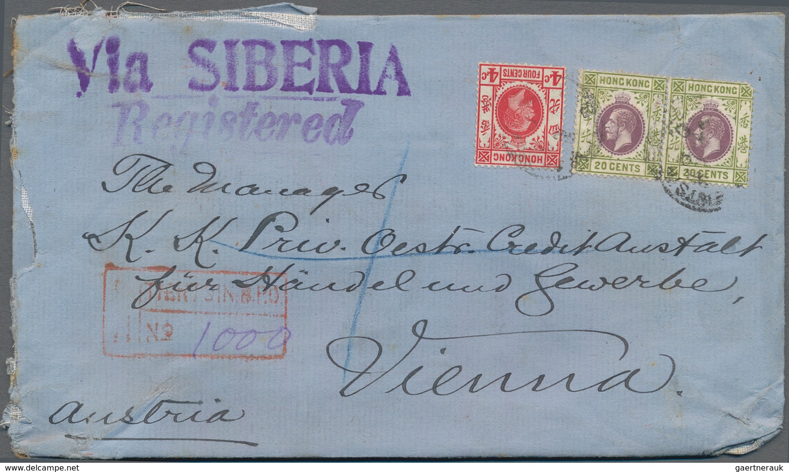 Hongkong - Treaty Ports: Tientsin, 1914: KGV 4 C. Scarlet, 20 C. (pair) Tied "TIENTSIN BPO FEB 10 14 - Sonstige & Ohne Zuordnung