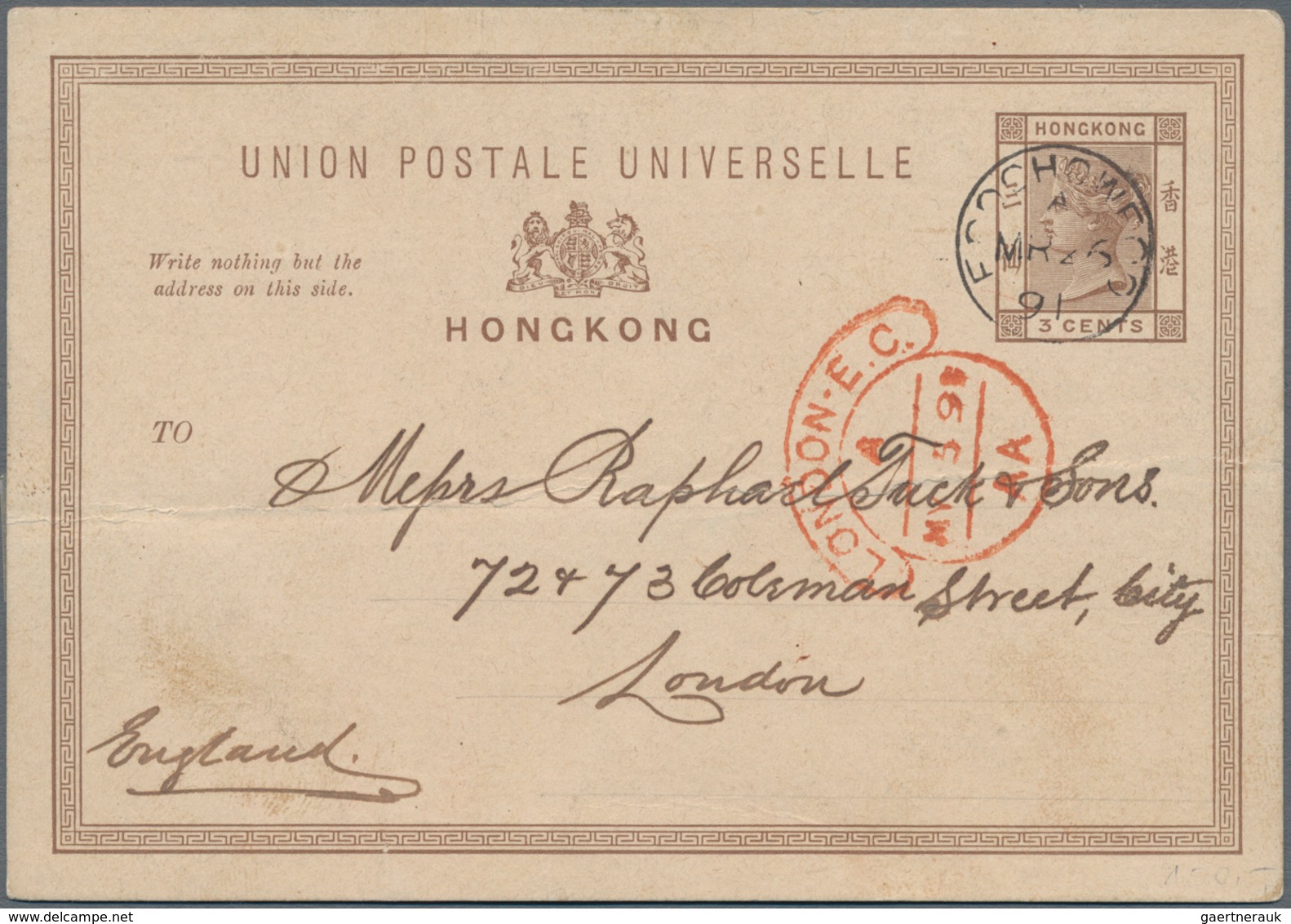 Hongkong - Ganzsachen: 1891, Card QV 3 C. Canc. "FOOCHOW A MR 26 91" Via "HONG KONG A MR 31 91" To L - Postwaardestukken