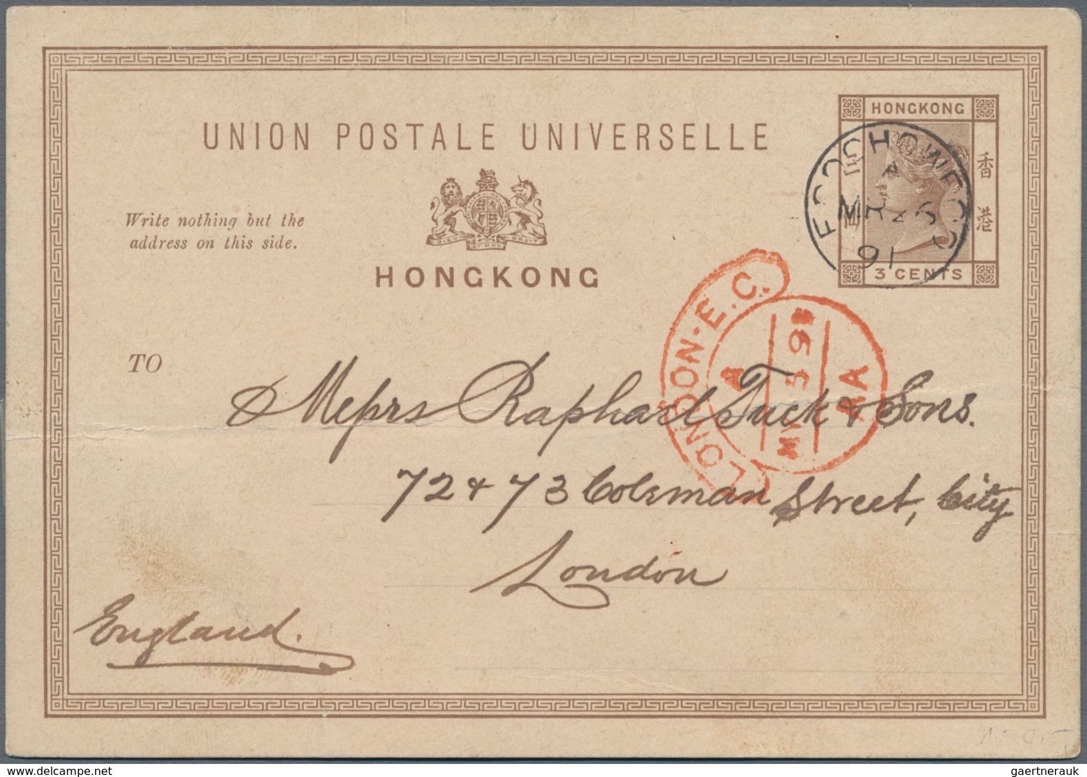 Hongkong - Ganzsachen: 1891, Card QV 3 C. Canc. "FOOCHOW A MR 26 91" Via "HONG KONG A MR 31 91" To L - Postal Stationery