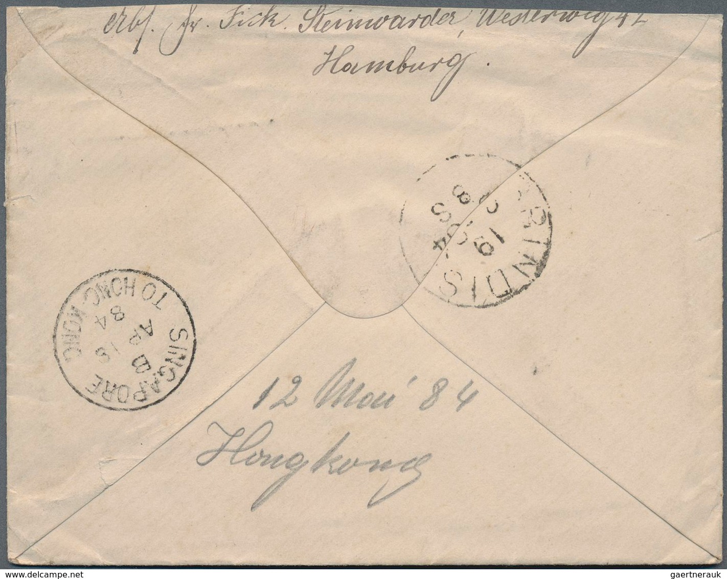 Hongkong - Besonderheiten: 1884, "SINGAPORE TO HONGKONG B AP 18 84" On Reverse Of Incoming German Co - Andere & Zonder Classificatie