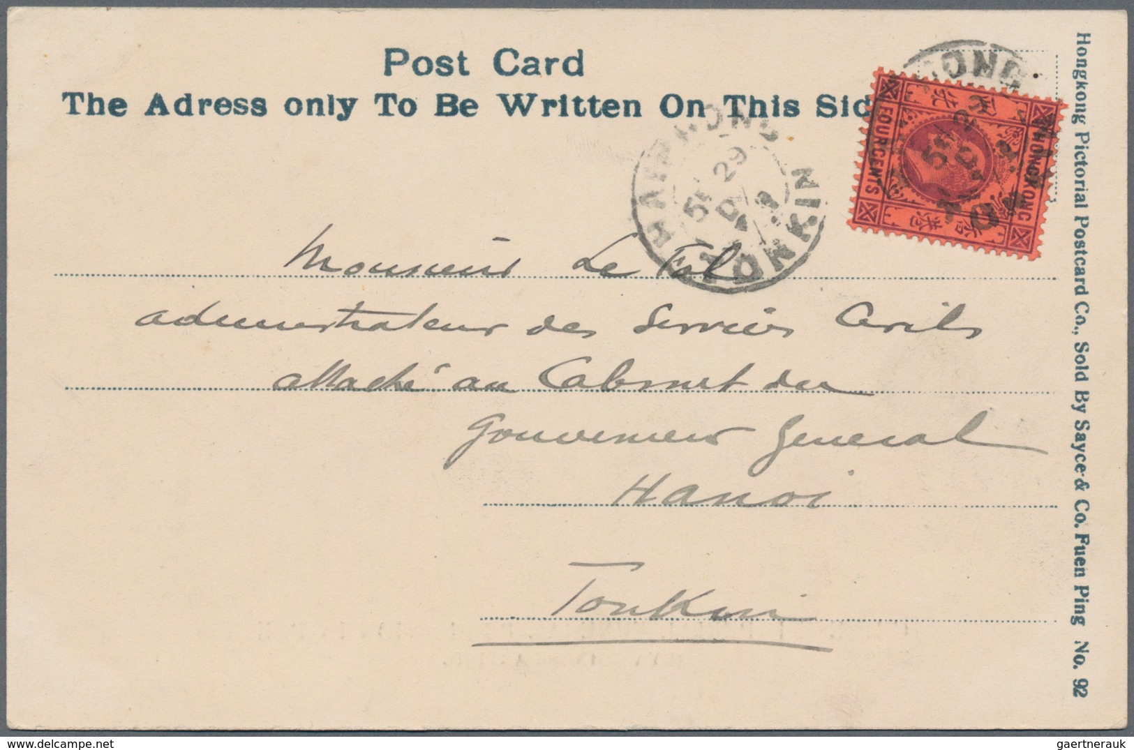 Hongkong - Besonderheiten: 1904, KEVII 4 C. Violet On Red Tied "HAI-PHONG TONKIN 29 DE 09" To Ppc To - Andere & Zonder Classificatie