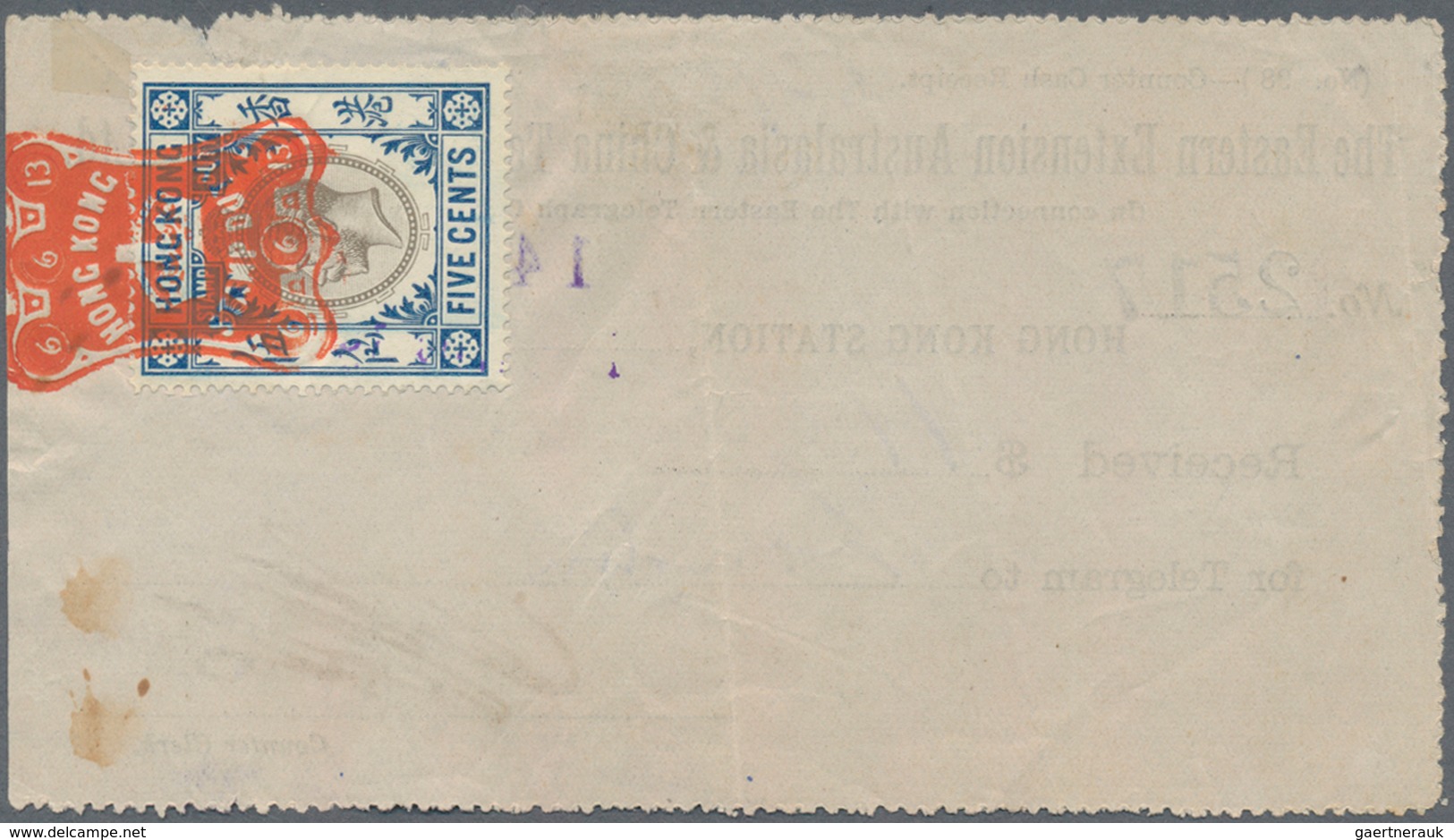 Hongkong - Besonderheiten: 1913, Fiscal KGV Tied Intaglio Crowned "STAMP DUTY" To Reverse Of Telegra - Sonstige & Ohne Zuordnung