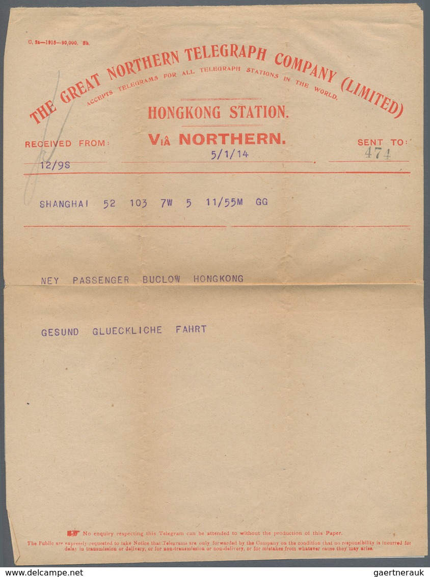 Hongkong - Besonderheiten: 1914, Telegram Envelope By Great Northern Telegraph Co. With Full Message - Other & Unclassified