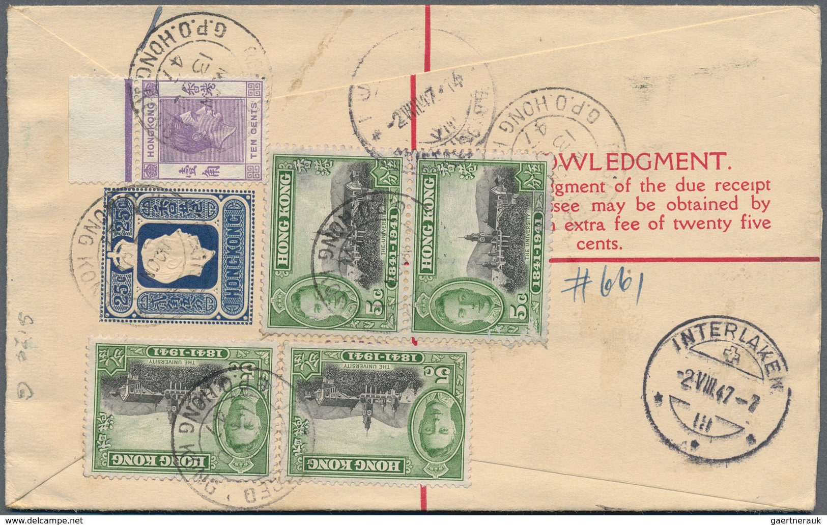 Hongkong - Besonderheiten: 1940 (ca.), Registration Envelope KGVI 25 C. Size G With On Reverse Extra - Andere & Zonder Classificatie